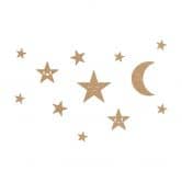 Wanddeko Mond und Sterne Set - Kawaii - MDF Natur 