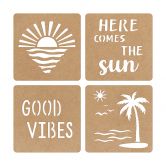 MDF-Deko Sonne, Strand und Palmen (4er-Set) - Natur 