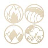 Wall decoration Poplar wood Four Elements - Fire Water Earth Air (4 parts) 
