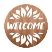 Holzdeko Türschild - Welcome Sonnenblume - Mahagoni - Rund 
