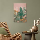 Holzbild Botanische Illustration in Grün und Rosa - Goed Blauw 