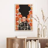 Holzbild Frau mit Retro-Mohnblumen - Hülya 