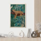 Holzbild Leopard im smaragdgrünen Dschungel - Manovski 