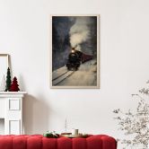 Holzbild Dampflok im verschneiten Wald - Melloi Art Prints 