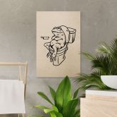 Holzbild Warten auf der Toilette - Humorvolle Frosch-Illustration - Royle 
