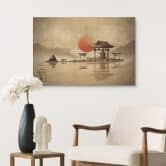 Holzbild Japanischer Tempel im Sonnenaufgang - Roze 
