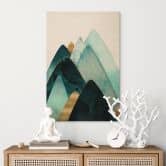 Tableau sur bois Montagnes abstraites en or et bleu - SpaceFrog Designs 