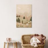 Tableau sur bois Pastel Paysage de montagne avec fleurs - Treechild 