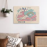Holzbild Kawaii Welle mit Regenbogen und Berg Fuji - Trinidad 