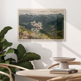 Holzbild Weißer Alpen-Edelweiß auf dem Berg 