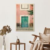 Holzbild Mediterrane Hausfassade in Lissabon - Zwart 