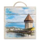 Holzbild Holzbrücke in Luzern - 40x41,5 cm 