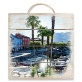 Holzbild Hafen am Lago Maggiore - 40x41,5 cm 