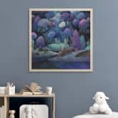 Holzbild Zauberwald in Mitternachtsblau - DigitalArtsi 