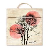 Holzbild Kubistika - Sonne und Mond hinter dem Baum - 40x41,5 cm 