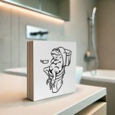 Holzbild zum Hinstellen - Warten auf der Toilette - Humorvolle Frosch-Illustration - Royle - 15x15 cm 
