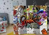 Paravent, Raumteiler freistehend, Trennwand - Bunte Graffiti, 5-teilig - 225x172 cm 