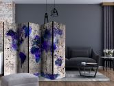 Paravent, Raumteiler freistehend, Trennwand - Weltkarte - Tintenkleckse , 5-teilig - 225x172 cm 