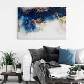 Leinwandbild Abstrakter Marmor mit Blau und Goldeffekt 