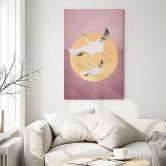 Leinwandbild Weiß-goldene Kraniche am pinken Himmel - Aureous 
