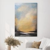 Canvasbillede med landskab - Gyldent lys på aftenhimlen - Bergius 
