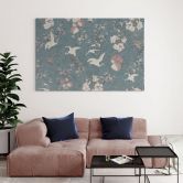 Leinwandbild Kraniche im Kirschblüten-Rausch Blau - Bloomery Decor 