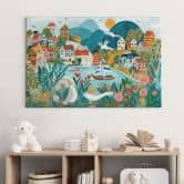 Canvasbillede Farverig kystby om sommeren - Bonne Müller 