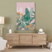 Leinwandbild Botanische Illustration in Grün und Rosa - Goed Blauw 