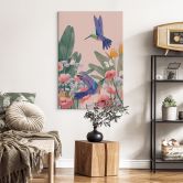 Leinwandbild Zwei Kolibris auf der bunten Blumenwiese - Goed Blauw 