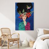 Leinwandbild Frau mit Kolibri in der Sternennacht - Hülya 