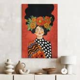 Leinwandbild Lächelnde Frau mit orangen Blumen - Hülya 