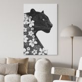 Leinwandbild Schwarzer Panther mit weißen Blumen - Korenkova 