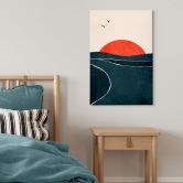 Leinwandbild Sonnenuntergang am Meer mit Tauben - Kubistika 