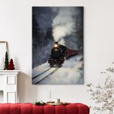 Leinwandbild Winterromantik - Dampflok im verschneiten Wald - Melloi Art Prints 