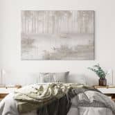 Leinwandbild Wald am See im Nebel in Beige - Ms Tiff 