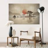 Leinwandbild Japanischer Tempel im Sonnenaufgang - Roze 