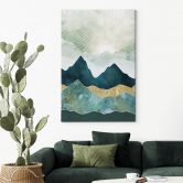 Canvas Zonnig landschap in blauw en goud - SpaceFrog Designs 