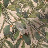 jungle tapet creme grøn - non-woven tapet blomstret med blade og blomster 