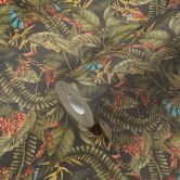jungle motief behang groen - vliesbehang met rood blauwe bloesems 