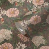 Blumen-Tapete mit Schmetterlingen Rot Grün - Vliestapete mit hellen Blüten 