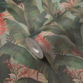 Tapete mit Palmenblättern Hellgrün Rot - Florale Vliestapete Dschungel-Motiv 