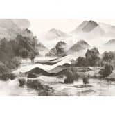 Monochrome Berglandschaft Tapete - Kunstvolle Aquarell Optik 