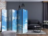 Paravent, Raumteiler freistehend, Trennwand - Glücklich sein , 5-teilig - 225x172 cm 