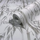 Vliestapete in grau Bambus Blätter Floral Natur  
