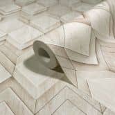 Vliesbehang in wit, beige ruitvormige illusie 3D-look modern  
