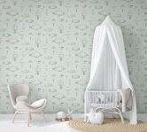 Børnetapet, non-woven tapet med illustration Kids Walls grøn, hvid  