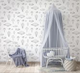 Kindertapete, Vliestapete mit Illustration Kids Walls weiß, schwarz 