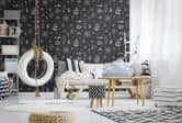 Kindertapete, Vliestapete mit Illustration Kids Walls schwarz, weiß 