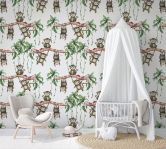 Børnetapet, non-woven tapet med illustration Kids Walls hvid, grøn 