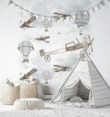 Kindertapete, Vliestapete mit Illustration Kids Walls weiß, braun  